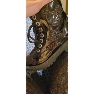 Disney Mickey Mouse Black Glitter Combat Boots